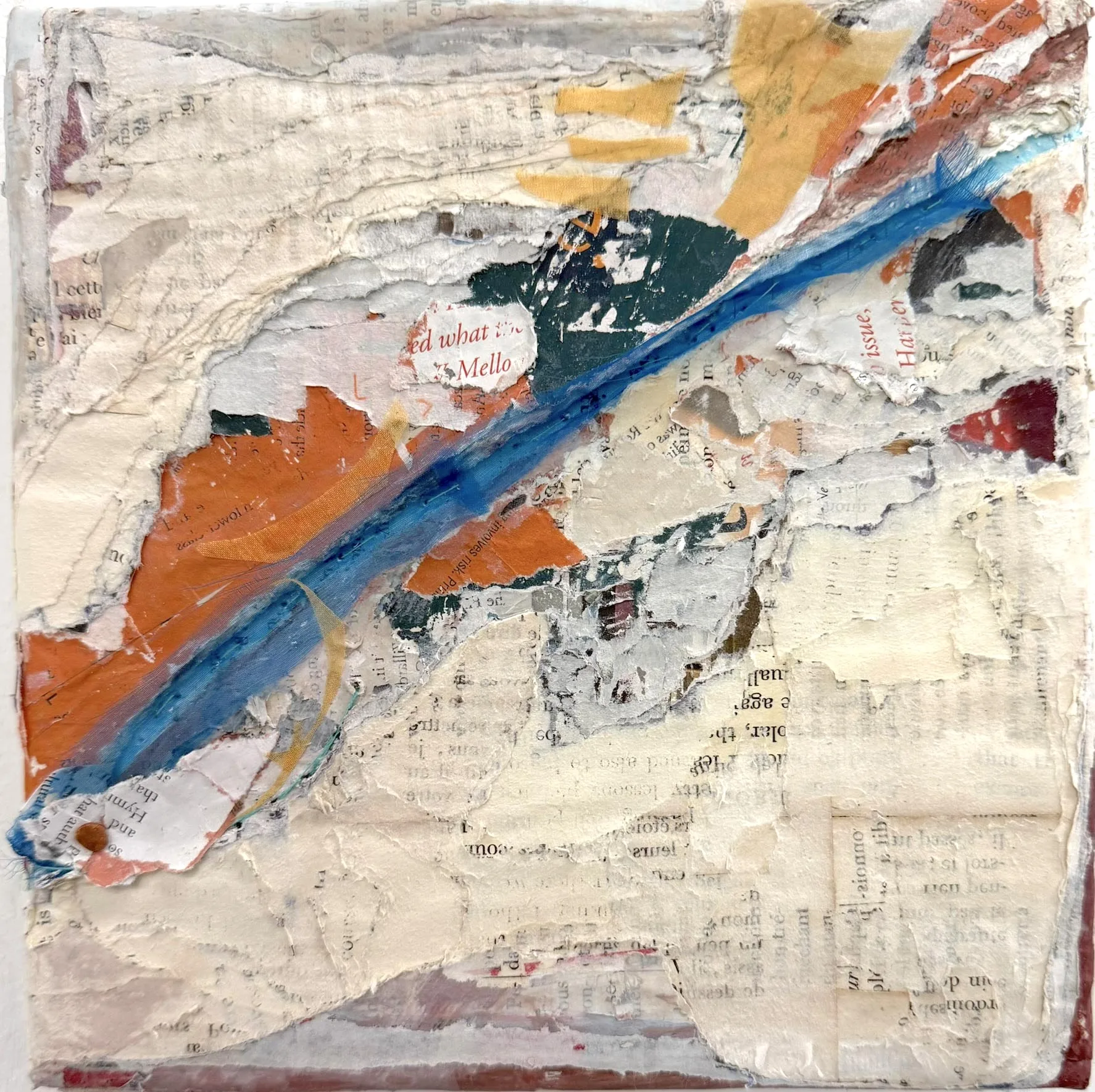 peggysivert, deep blue, collage paper &fiber 8x8 in 2026
