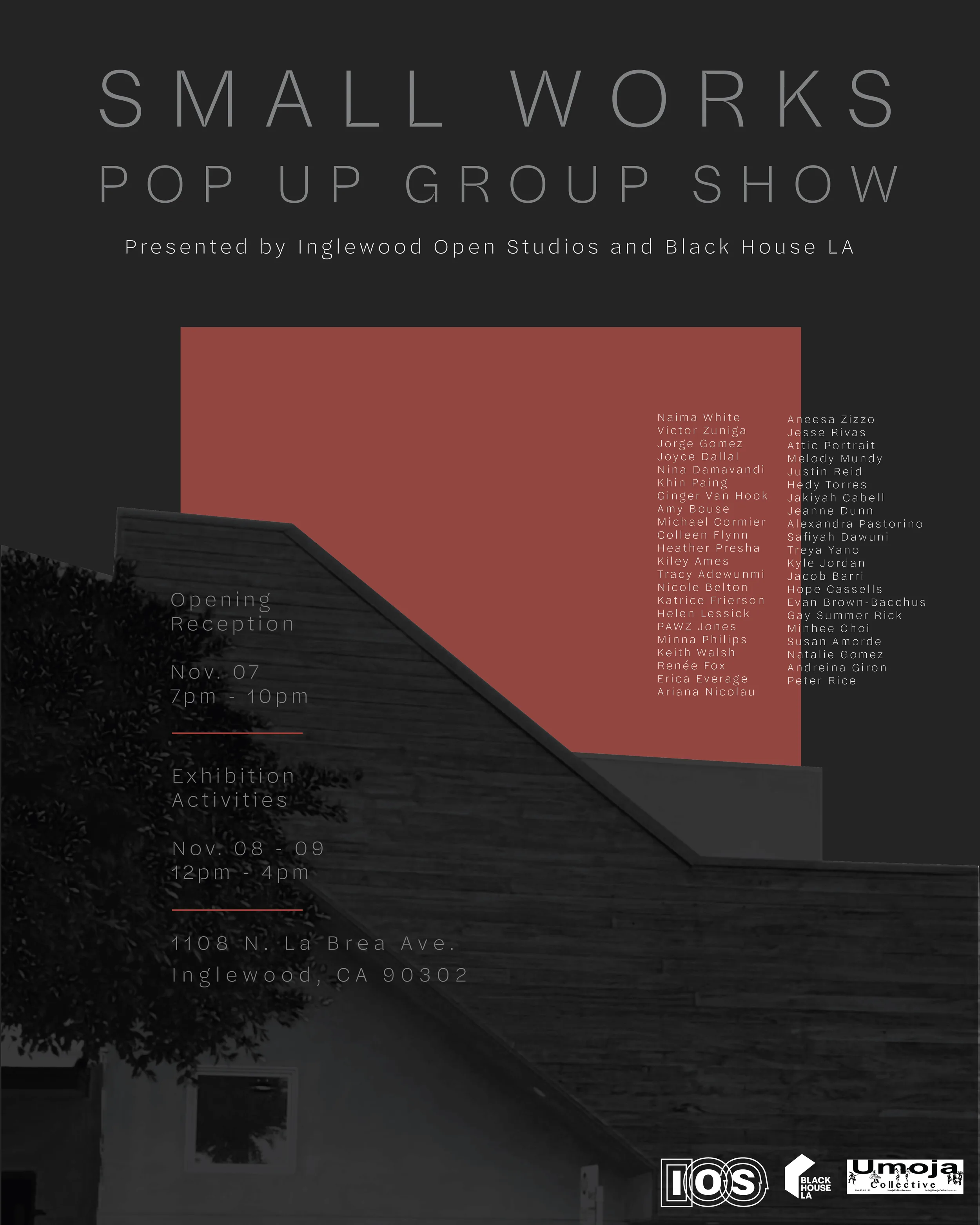 Invitation flyer for Small Works, an Inglewood Open Studios pop-up group show