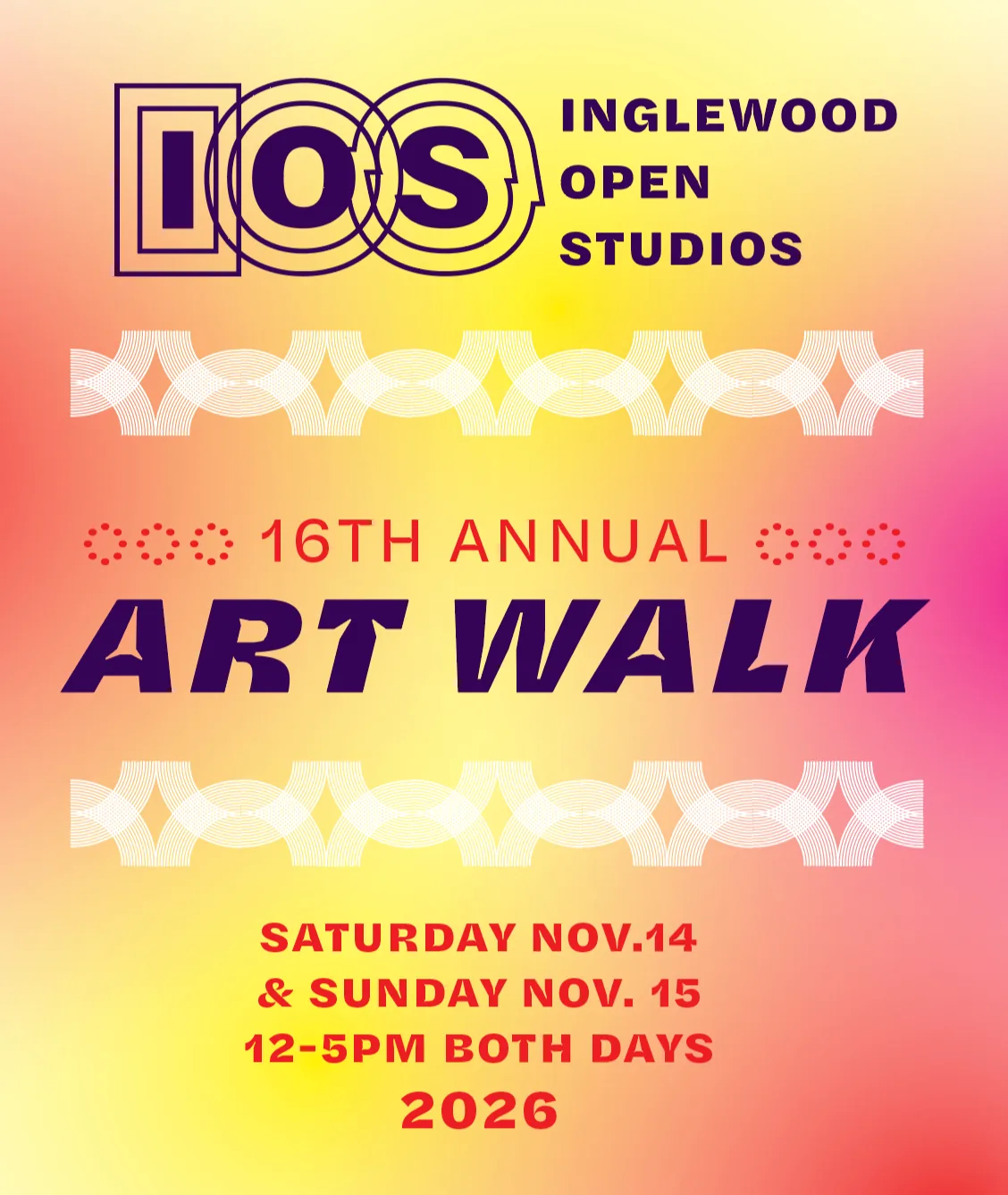 Promotional flyer for the Inglewood Open Studios Art Walk 2026 artist registration