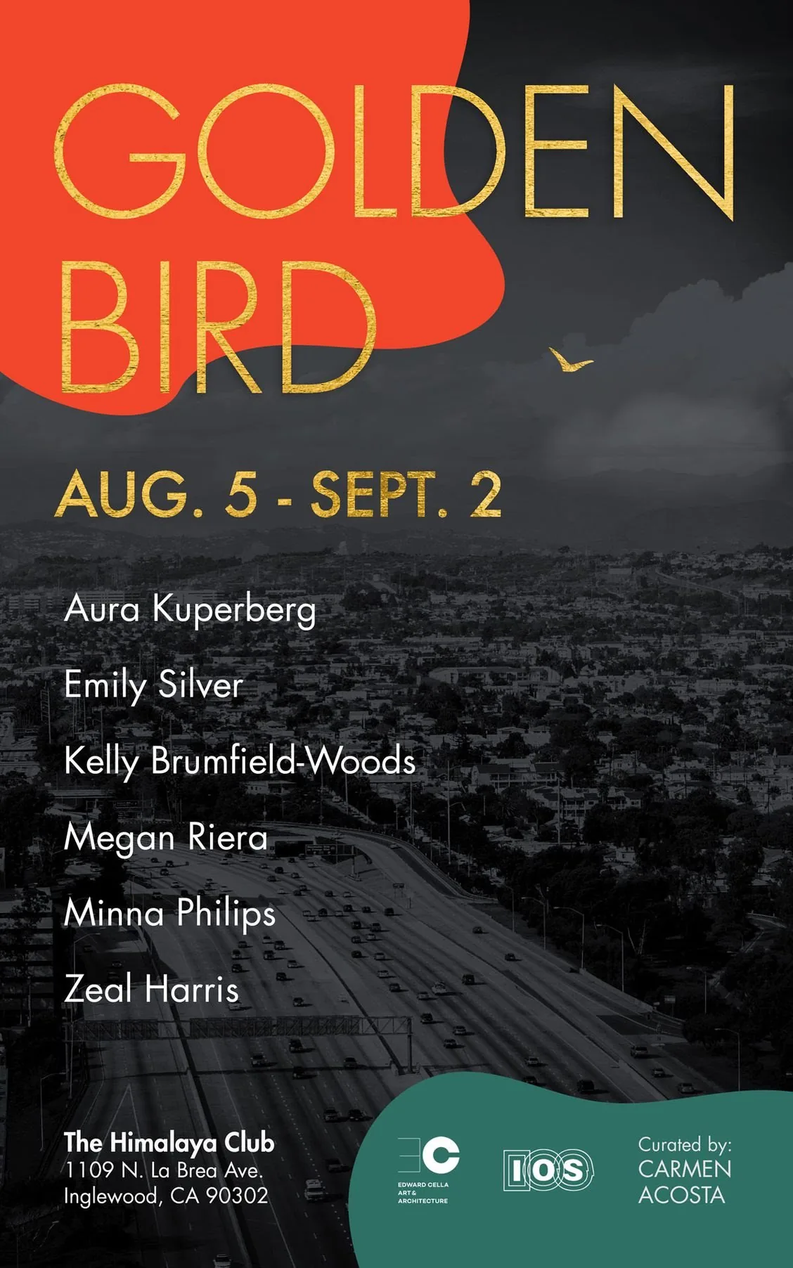 Exhibition flyer for Golden Bird, an Inglewood Open Studios group exhibition
