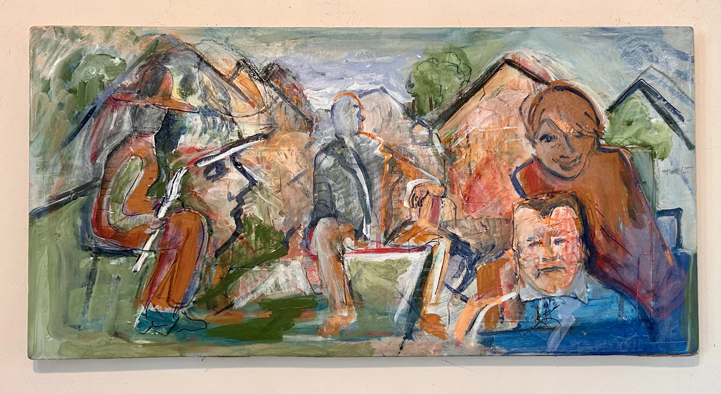 L.Blake-Elahi, Polly Paints Again!, Acrylic on wood,16"x 32""